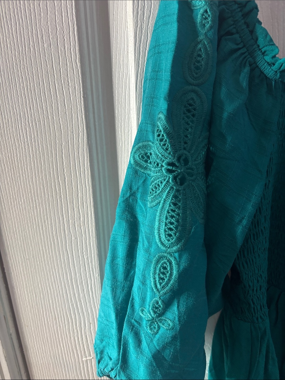 Torrid Teal Smocked Peasant Blouse - Teal - Picture 4 of 8